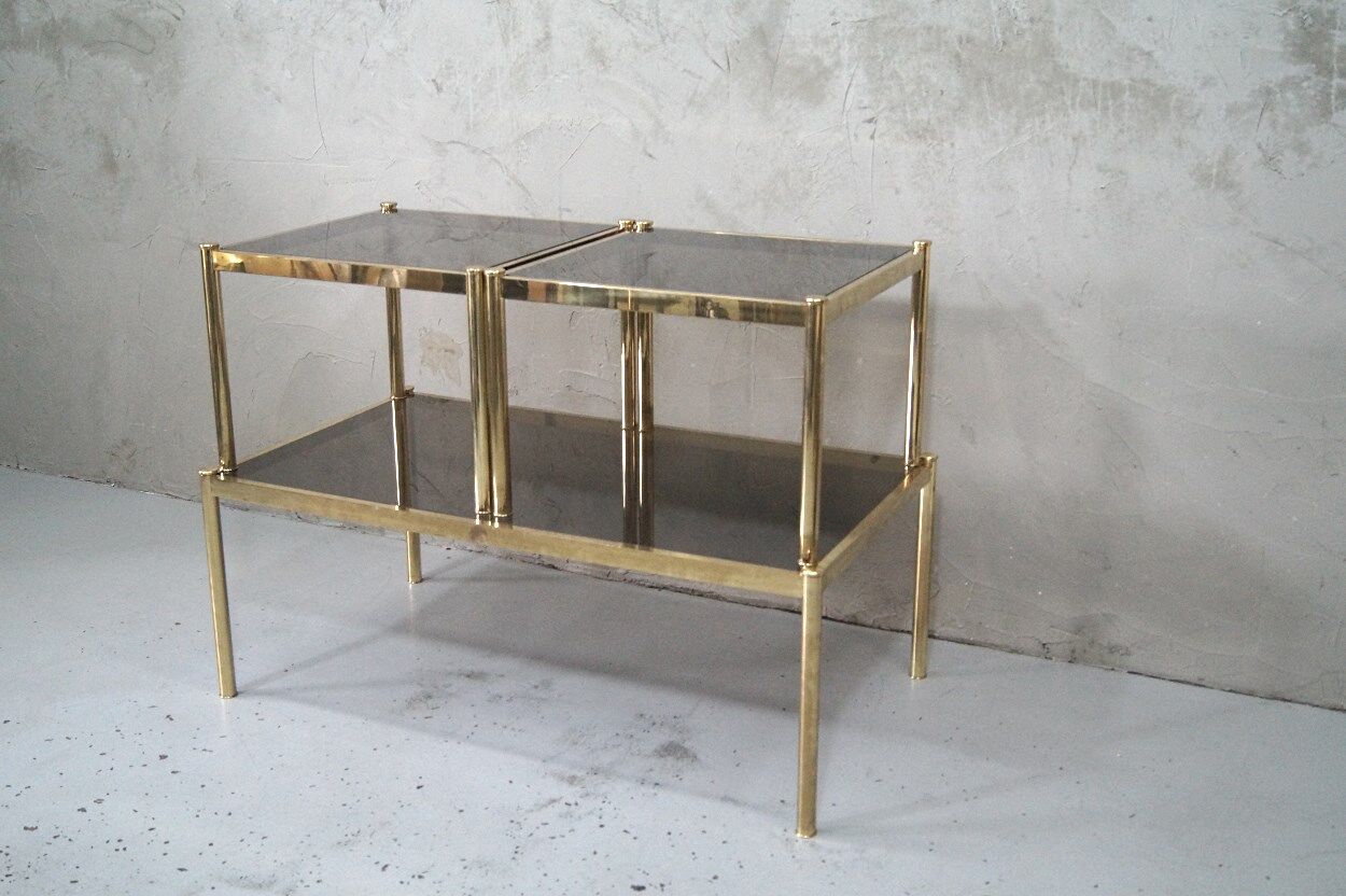 Set of 3 Italian minimalist brass coffee tables, 1970s
