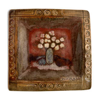 Voldemar Volkoff Vallauris polychrome enamelled sandstone dish