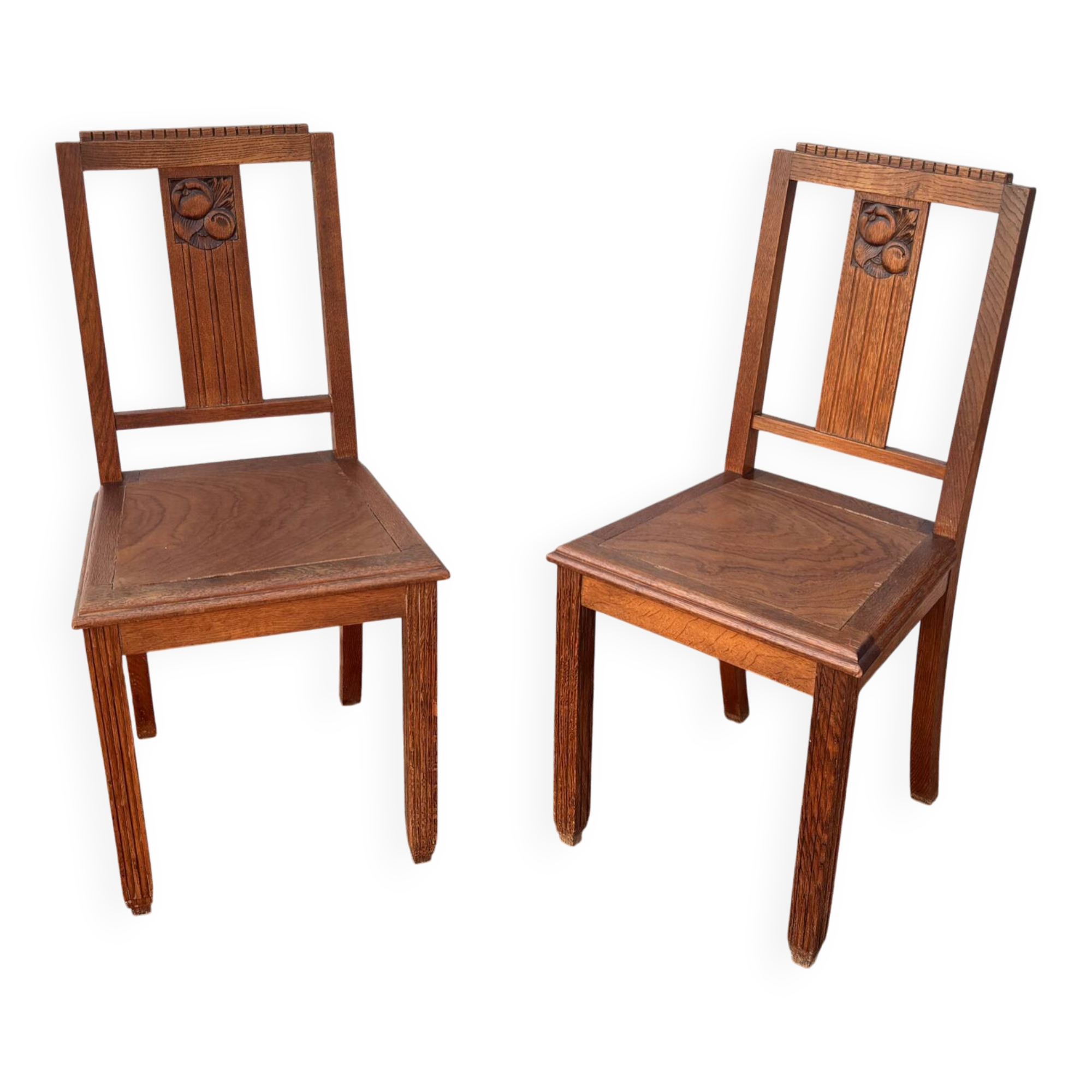 Pair of antique carved oak chairs – Art Nouveau style