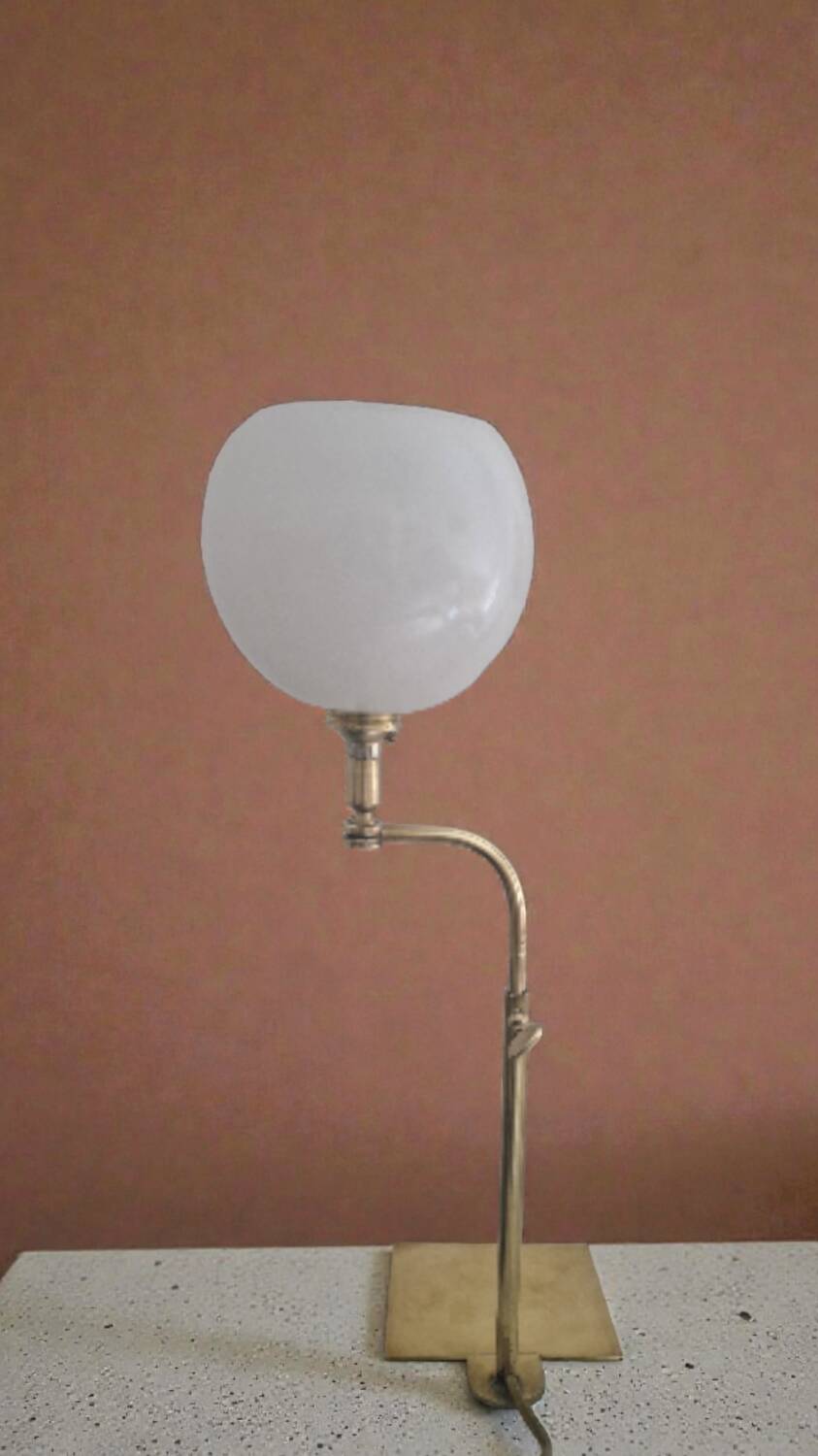Antique brass and opaline glass lamp – Modernist piece, 1940s