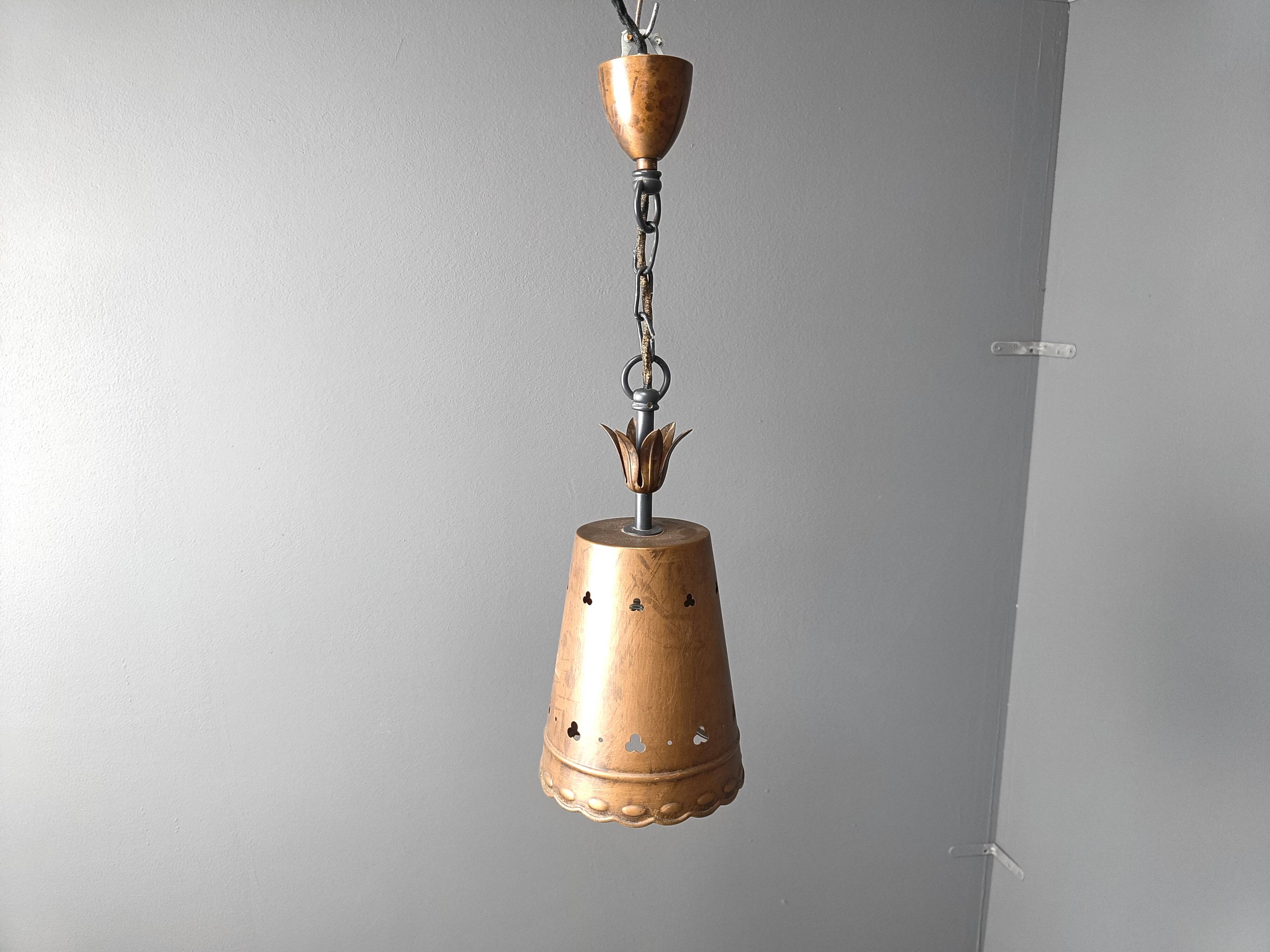 Brutalist copper pendant light, 1970s