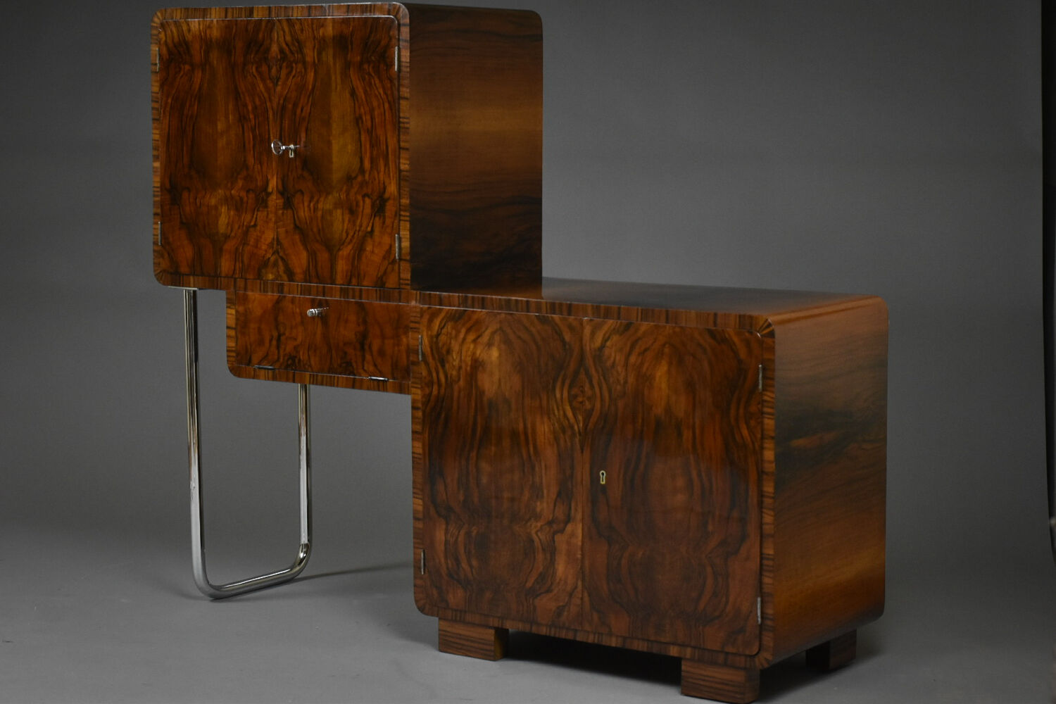Art Deco Bar Cabinet – asymmetrical form – Poland, 1930s