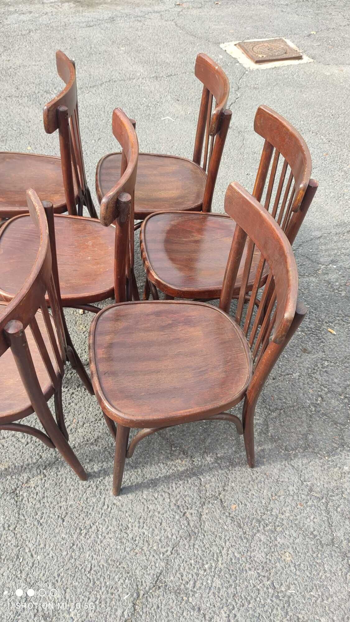 Series of 6 curved beech bistro chairs from Thonet around 1920/30