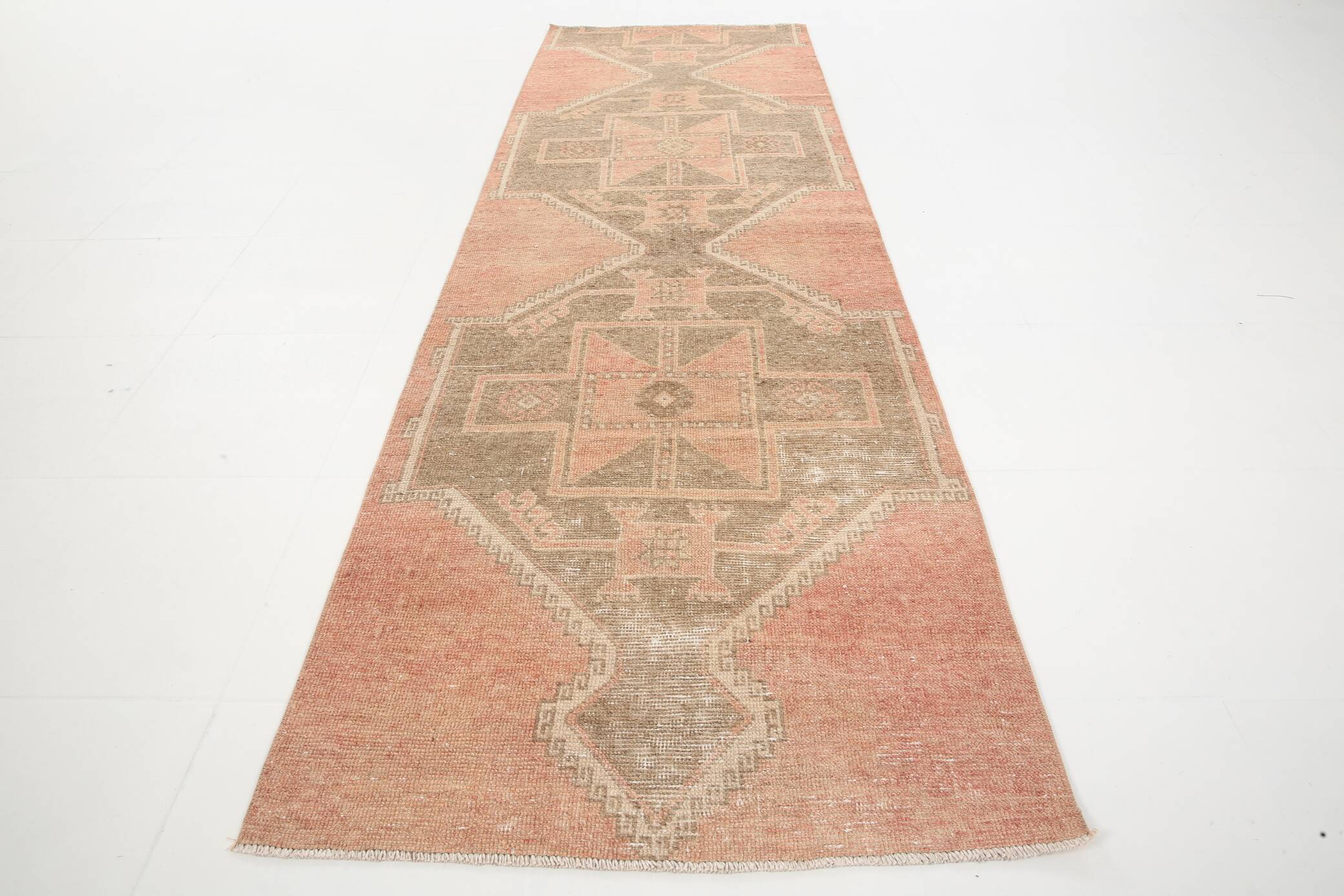 3x9 Vintage Pale Red & Brown Aesthetic Turkish Runner Rug, 91x291Cm