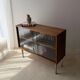 Walnut display cabinet from the 60s with smoked glass