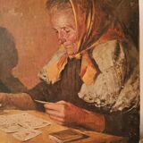 Reproduction of a painting the lady who shows the cards a little girl signed