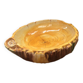 Old vallauris style ceramic ashtray trunk shape vintage wood