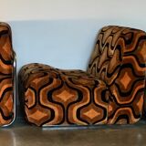 Vintage 1970s orange geometric patterned space-age armchair