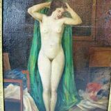 Peinture à l'huile originale d'époque représentant une femme nue