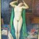 Peinture à l'huile originale d'époque représentant une femme nue