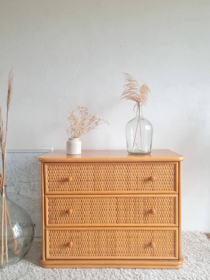Vintage rattan chest of drawers