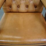 Set of 4 cowhide leather Chesterfield dining chairs in light cognac colour