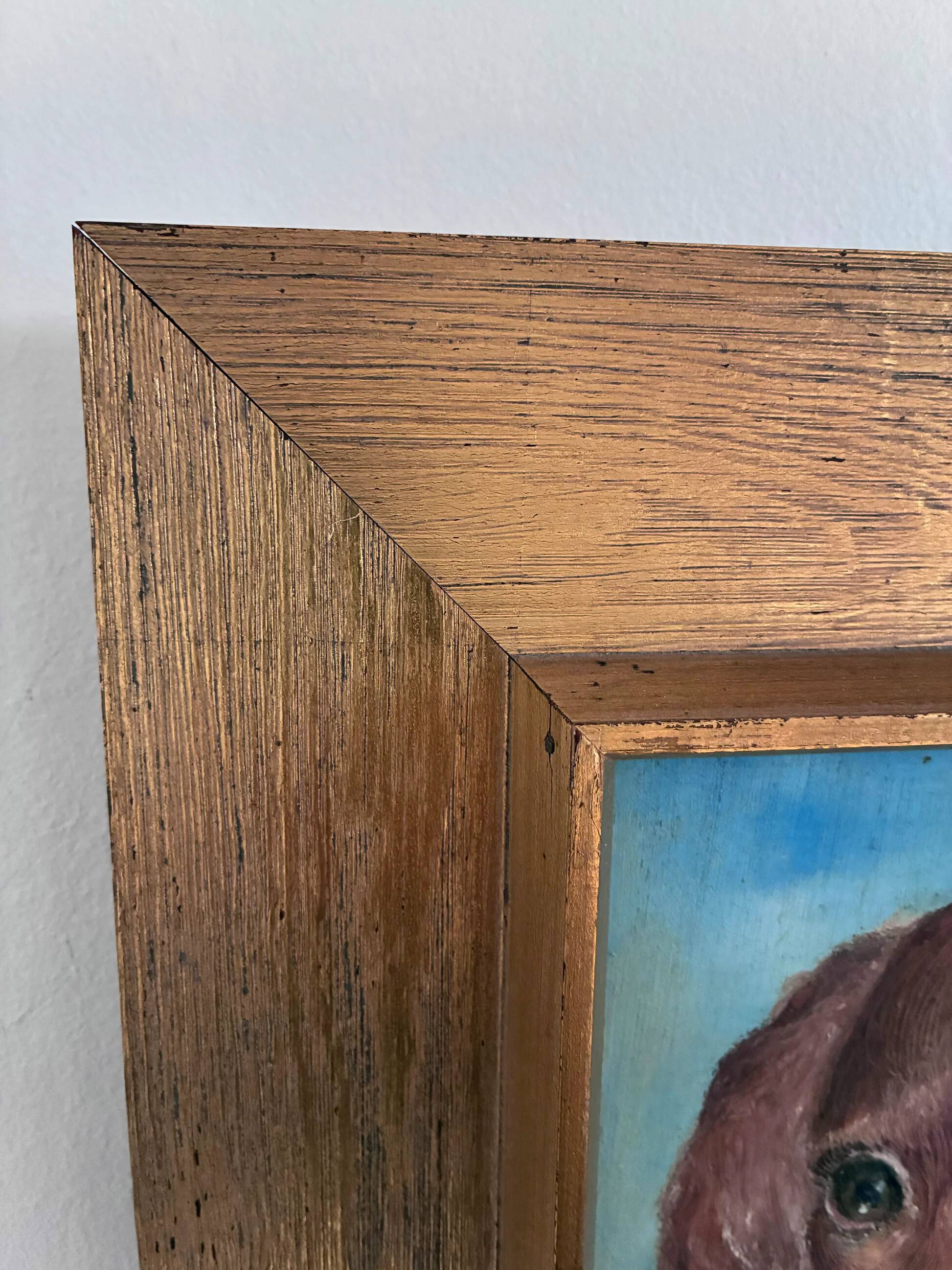 Vintage original dog portrait oil painting, signed animal art