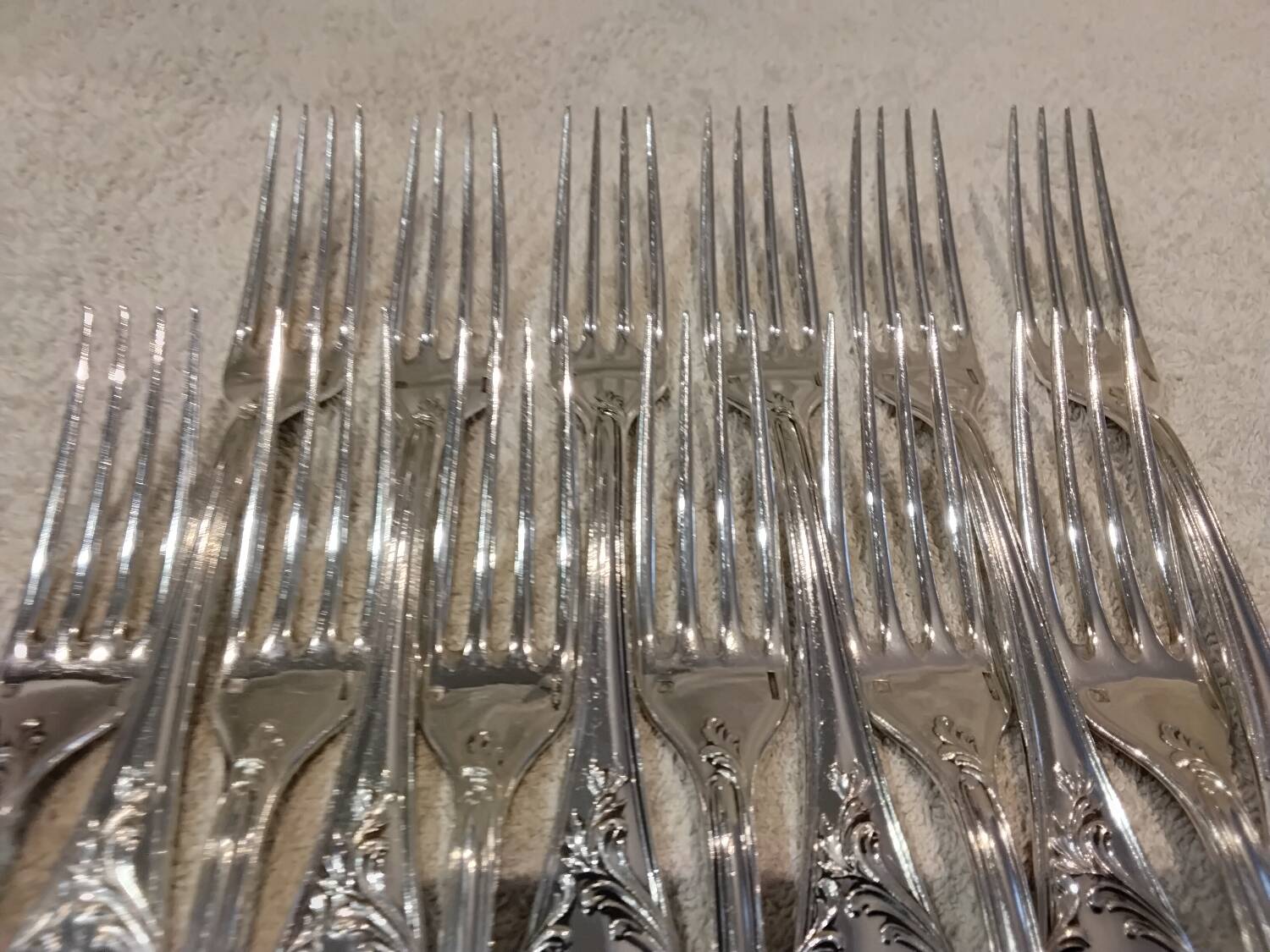 12 silver-plated dessert forks by Christofle Marly, 18.8cm