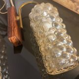 Set of 2 vintage wall lights, Danish teak, brass and bubble glass, Helena Tynell style, 1960s.