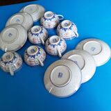 Matching cups & saucers - Chinese porcelain, translucent rice grains & Chinese gold edging