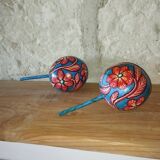 Pair of handmade Mexican maracas in painted gourd – 1960s/70s