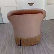 Beige velvet armchair with fringes, 1950-80