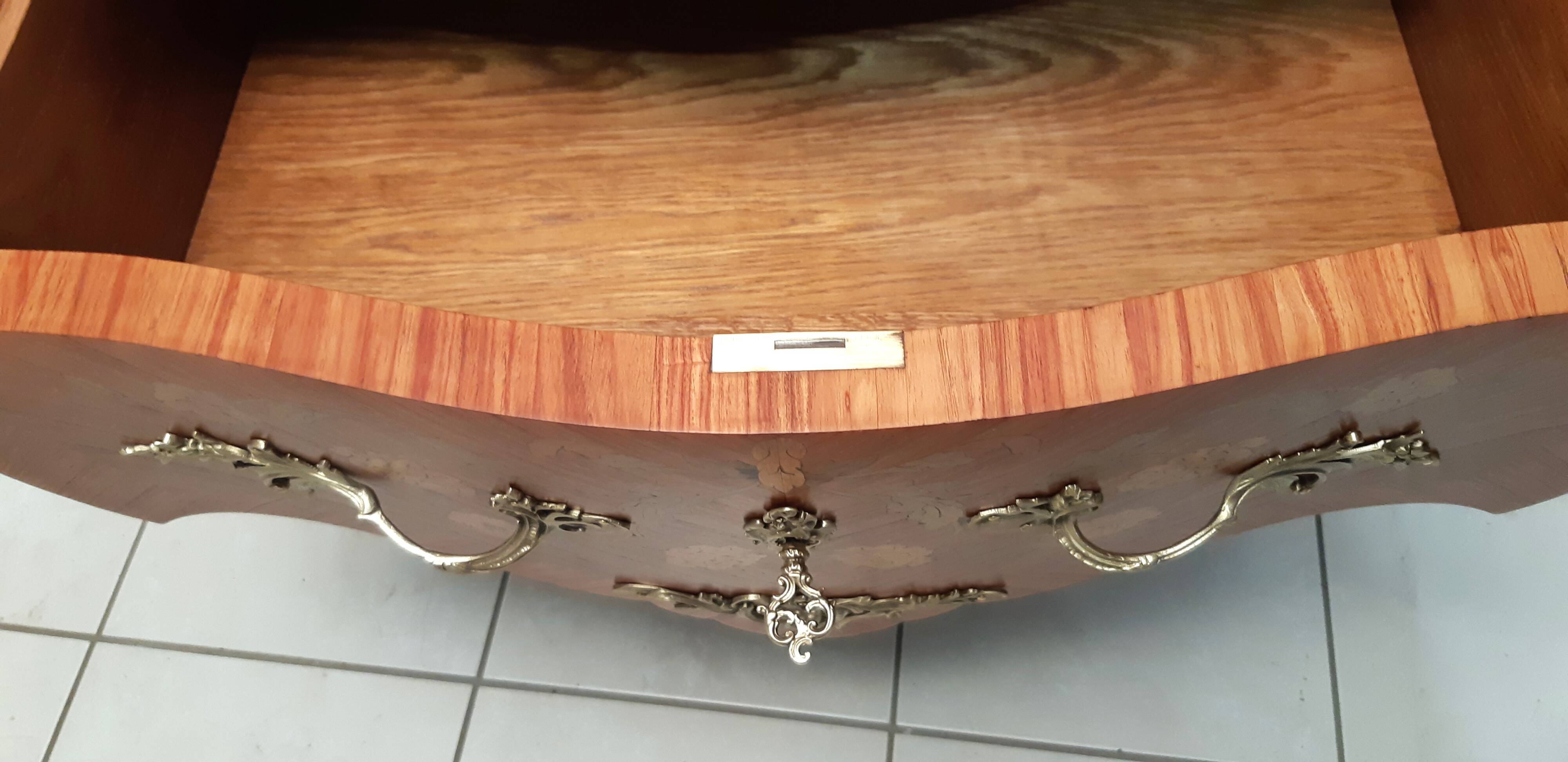 Louis XV style curved chest of drawers, rosewood, restored