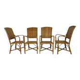 Lot de 4 chaises de salle à manger en rotin de style Art Nouveau Régence vintage, années 1930