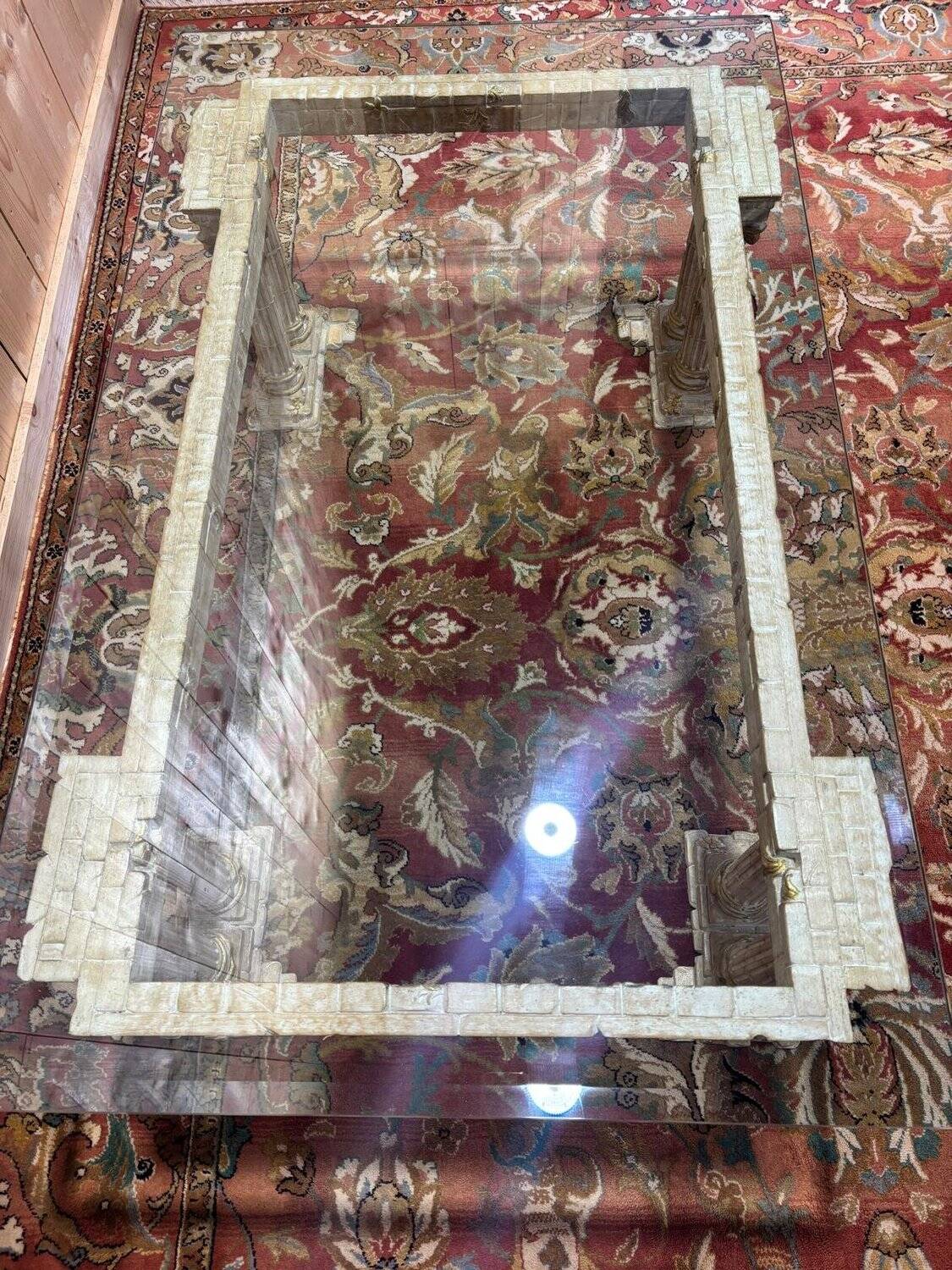 Coffee table with Corinthian columns and glass top