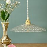 Suspension abat-jour vintage en verre moulé - collection vaisselle -