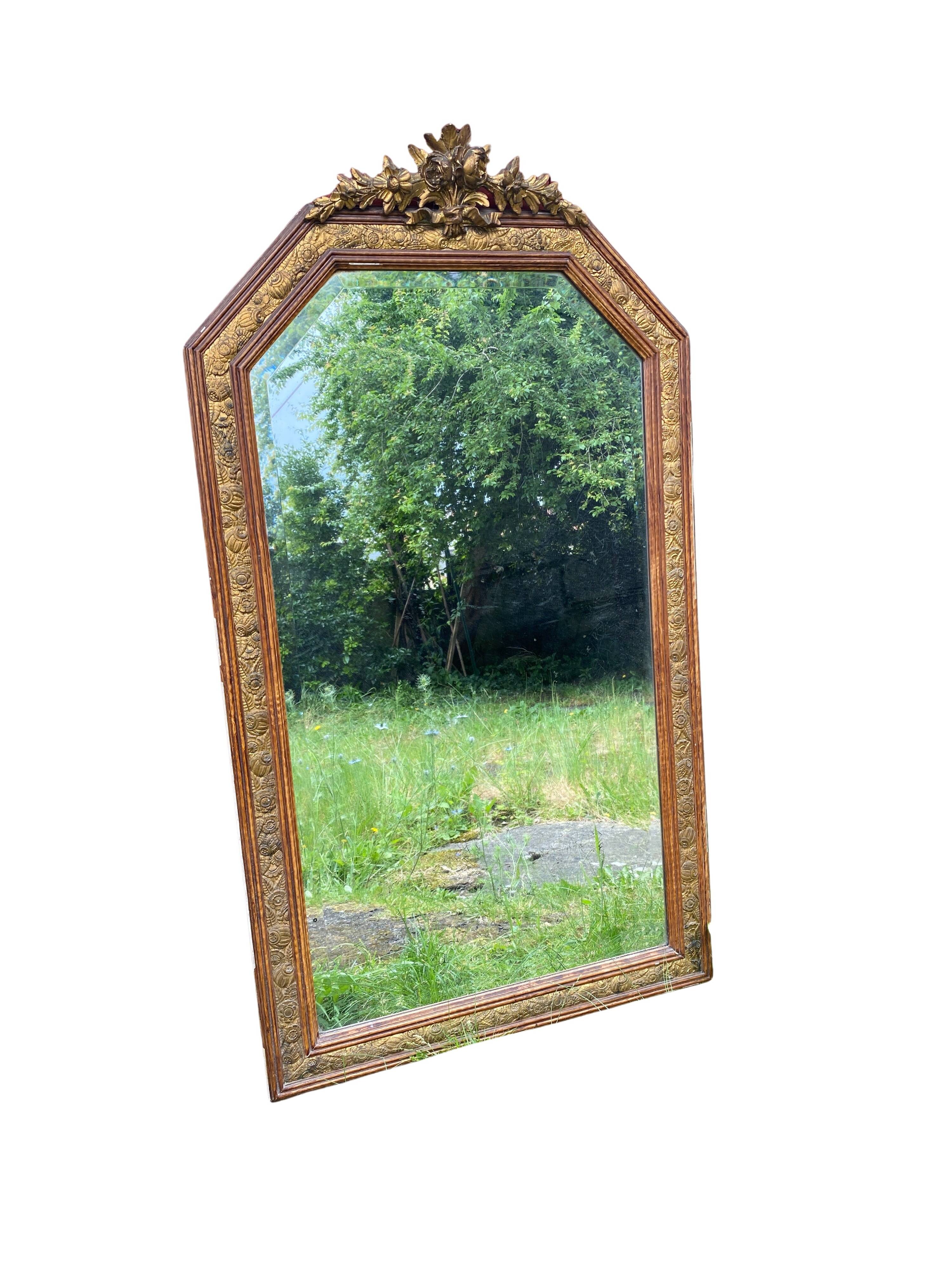 Large gilded wood mirror, Louis XVI - Art Nouveau transition style, mirror