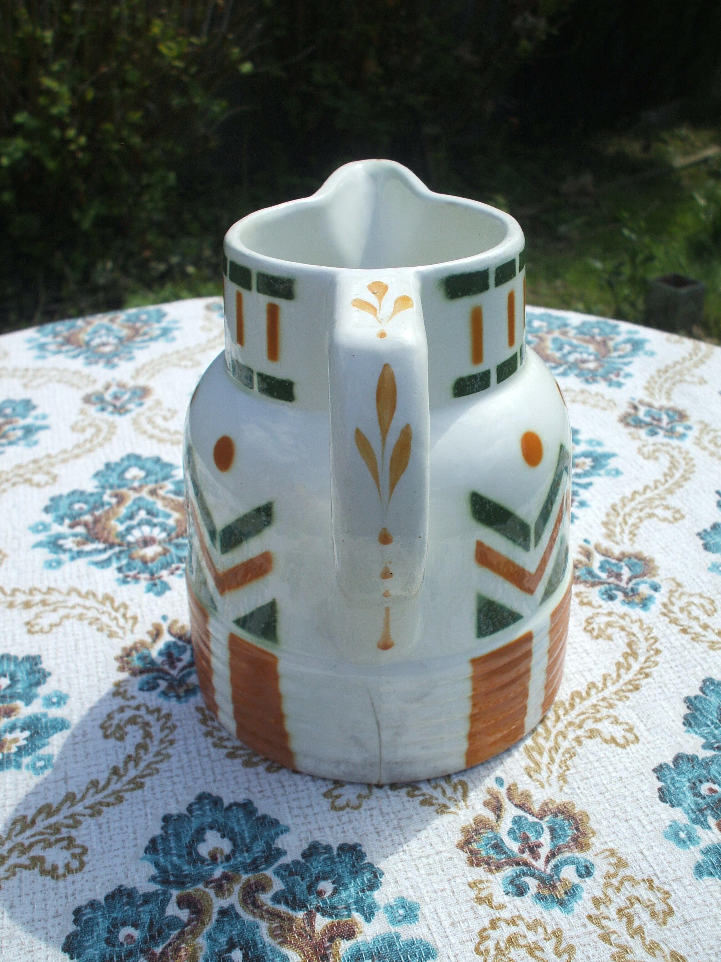 Longwy décor art deco 1930s earthenware pitcher