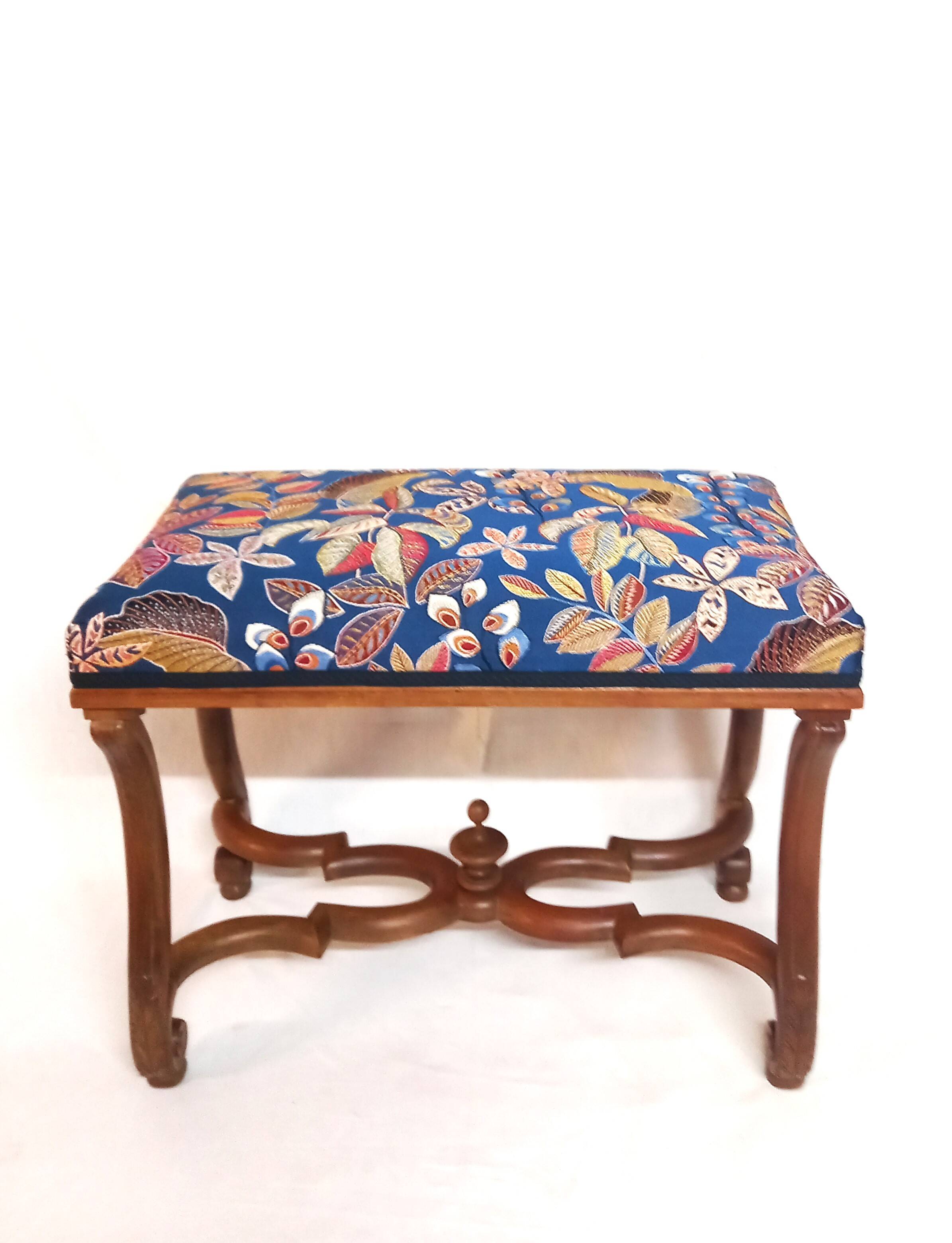 Colorful Louis XIV Style Bench with Sheep Bone Base