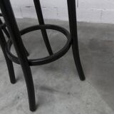 Pair of Baumann Dialog model stools in black and yellow and blue imitation leather, 1990