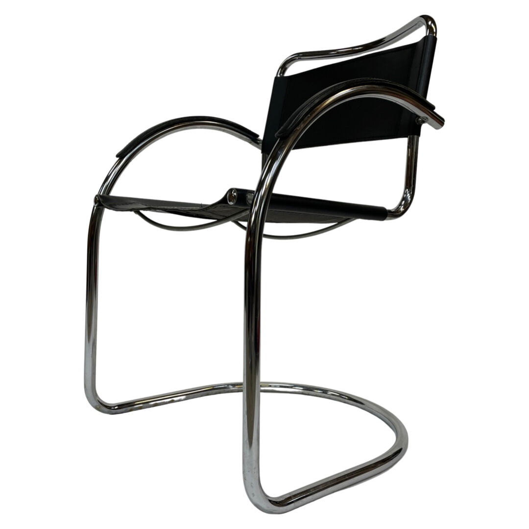 Set of 4 bauhaus cantilever chairs black leather and chrome design