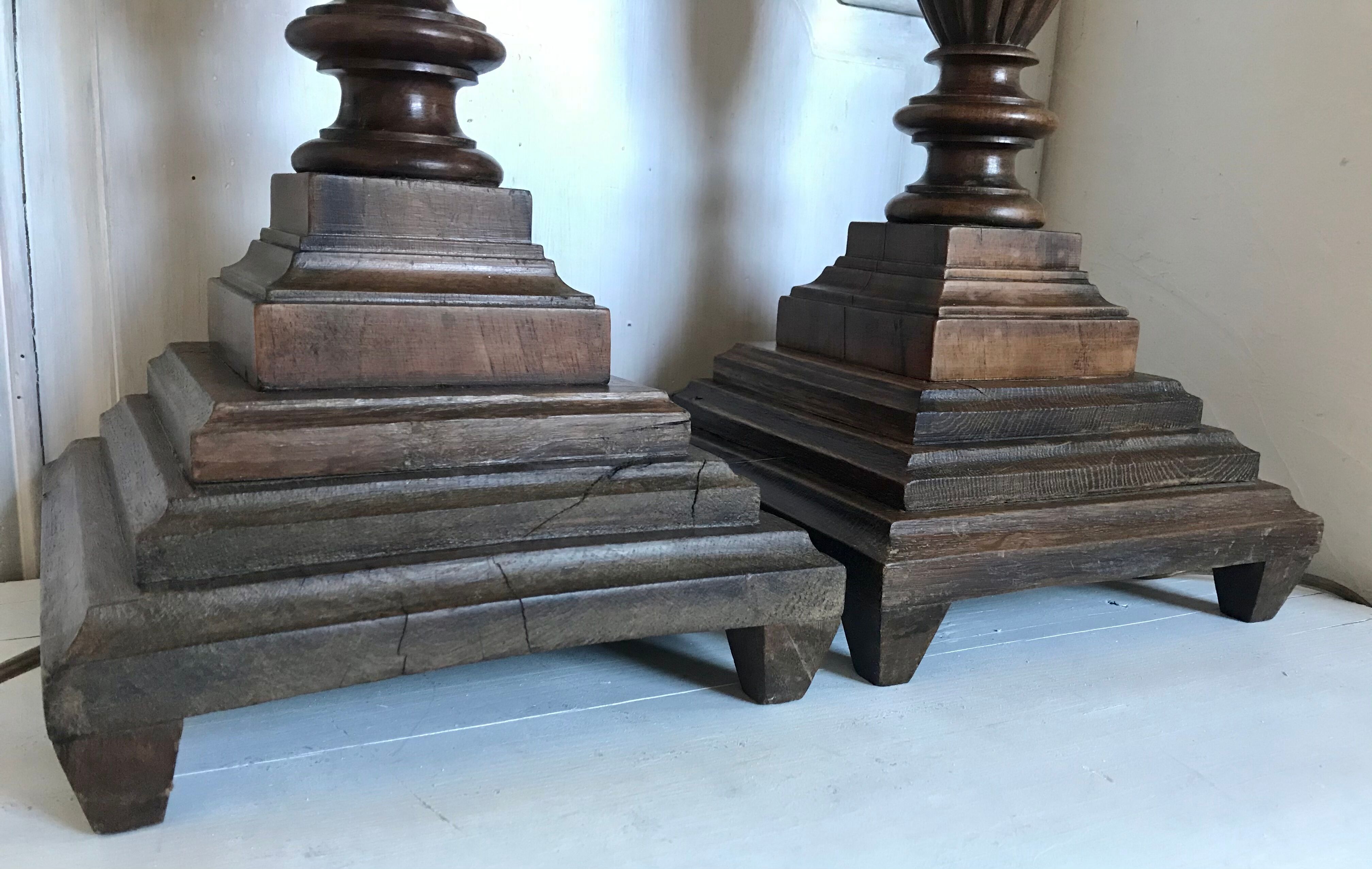 Pair of art deco wooden lamps