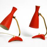 Paire de lampes de table Diabolo en forme de patte de corbeau rouges de style Mid Century Modern de Cosack.