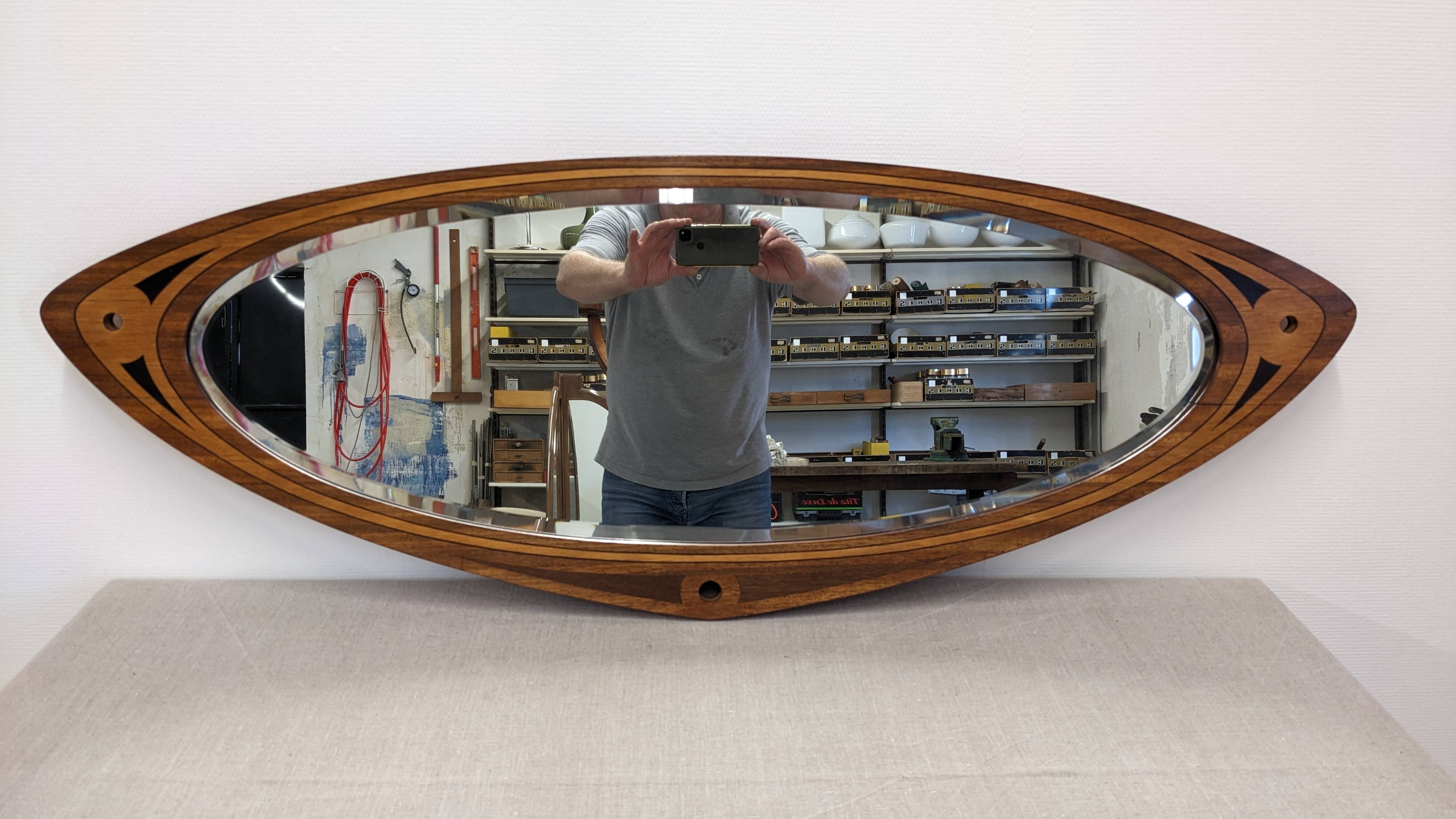Miroir Art déco XL en marqueterie de bois