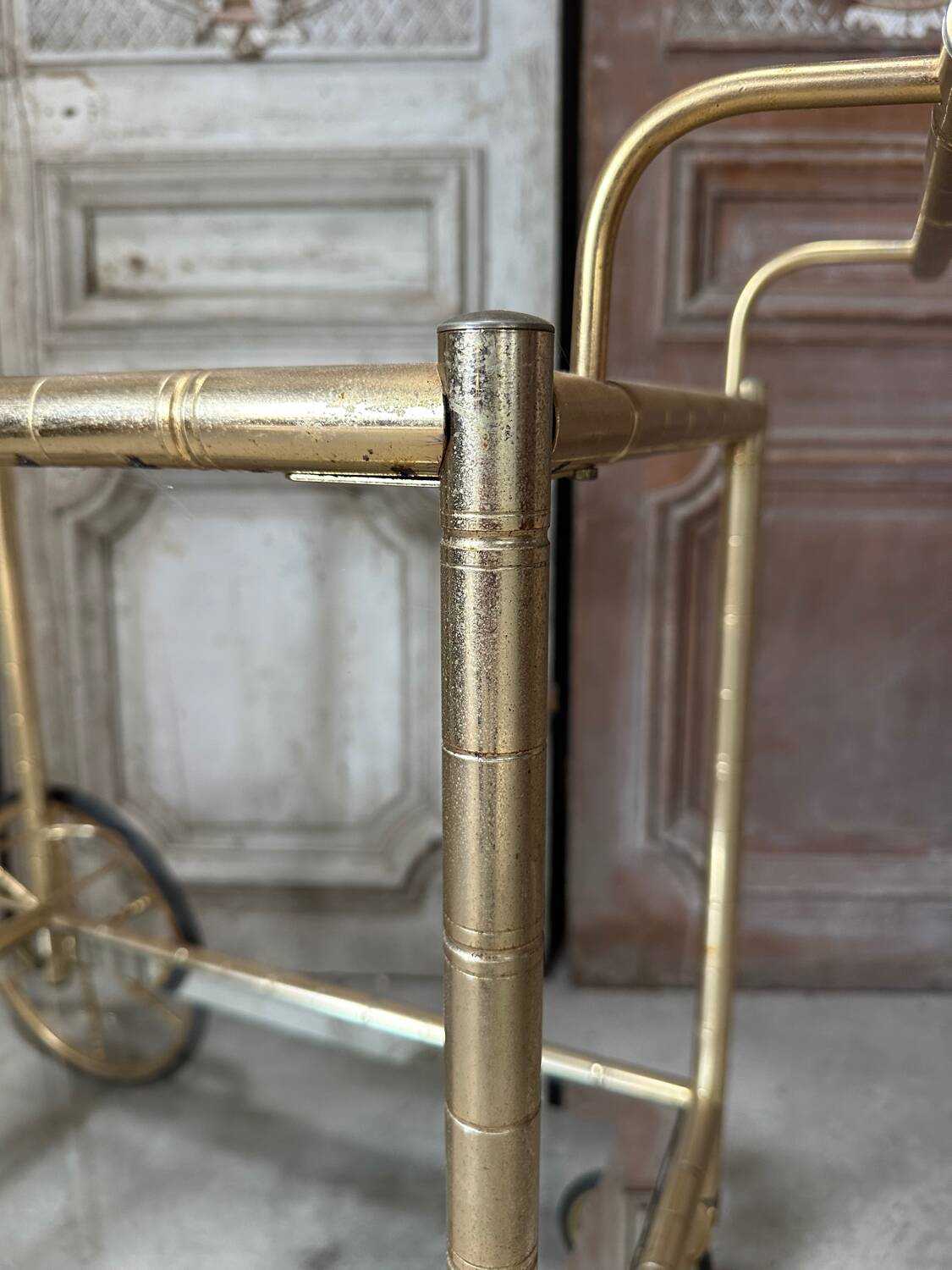 Vintage gold bar cart serving trolley