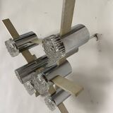 Sciolari six-light pendant light in chrome and aluminum italian work from the 1970s