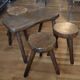 Brutalist living room / coffee table + 3 stools / design 20th