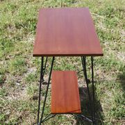 Tv furniture, a table with teak wheels and Scandinavian-style metal.