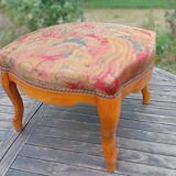 Tabouret repose-pied pouf style louis XV bois et tissu