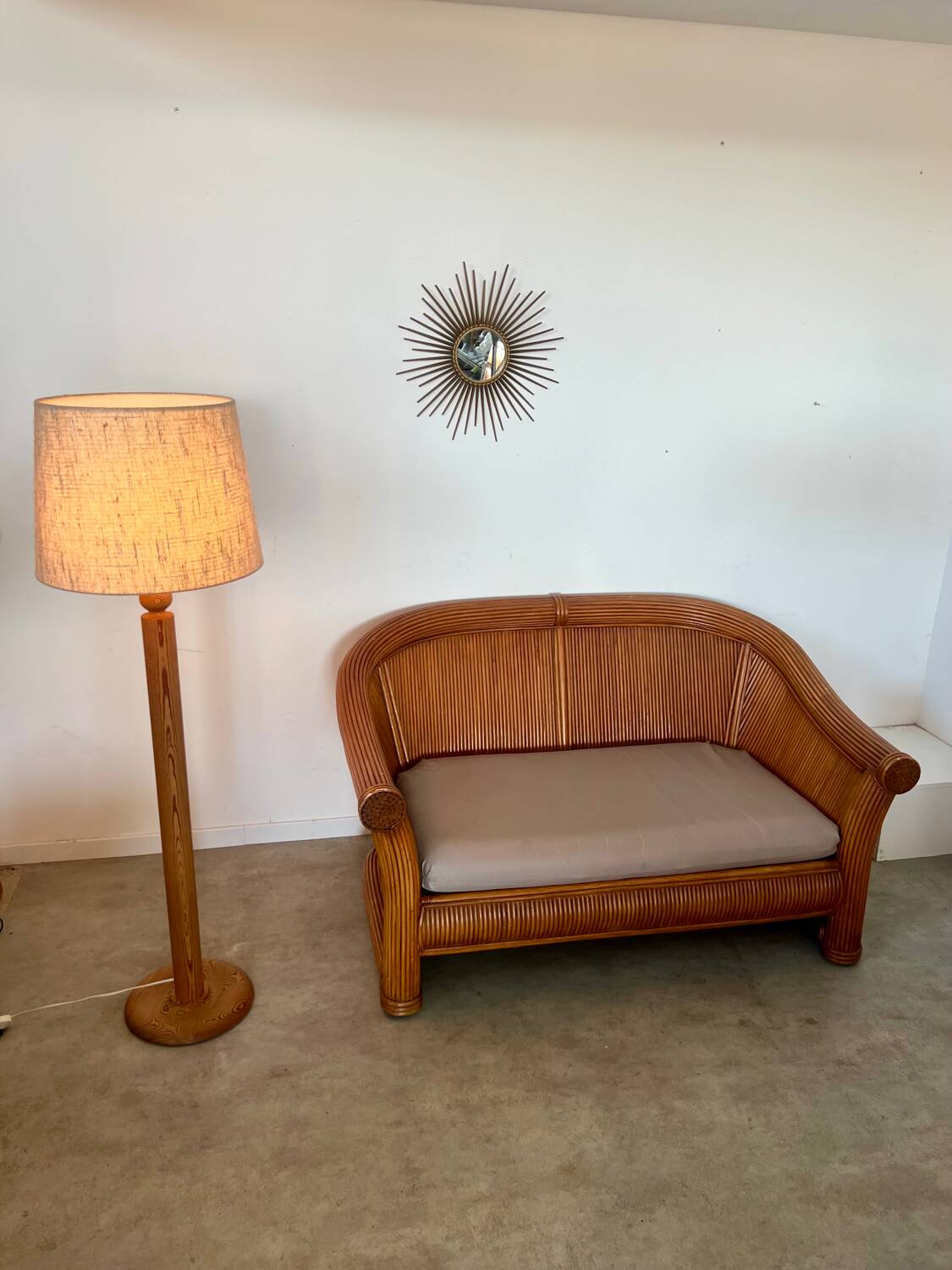 Old 2-seater rattan sofa Italian design from the 70s vintage