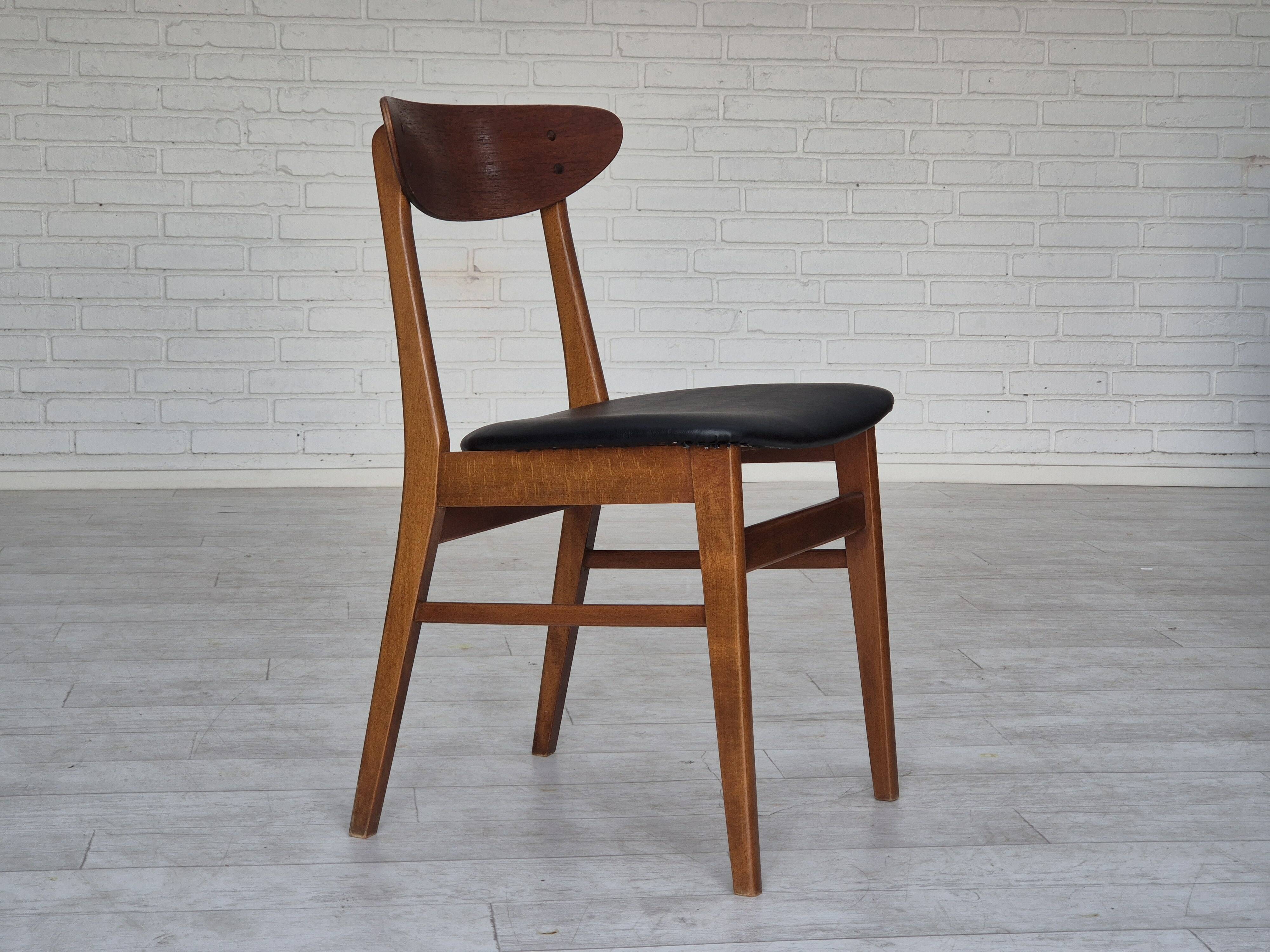 1960s, set of 4 Danish dining chairs by Farstrup, bent teak wood, reupholstered.
