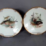 Antique fish service J. Pouyat porcelain Limoges plate 61 cm, 8 plates