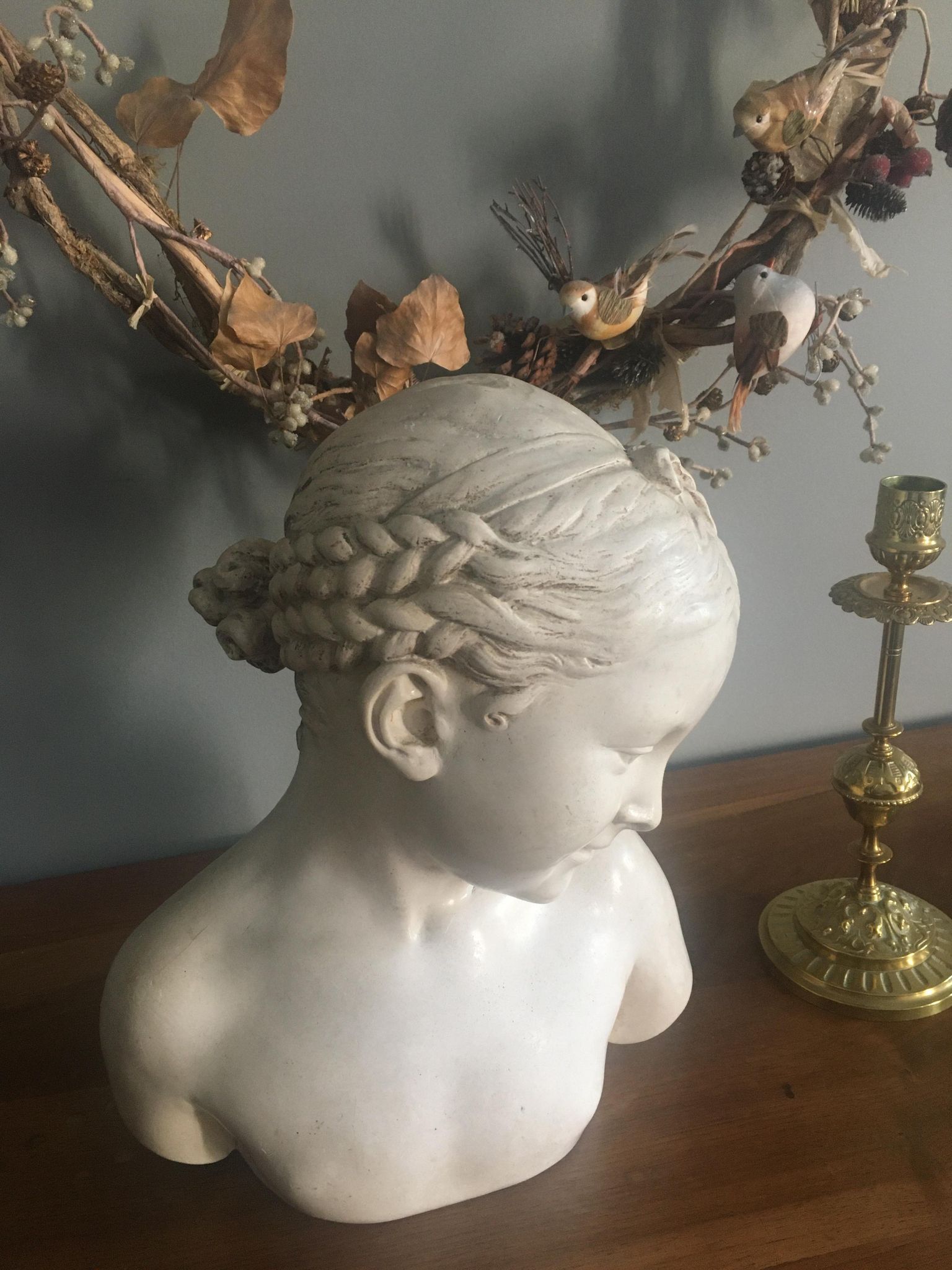 Old plaster bust 'La Rieuse' by Jean-Baptiste Pigalle