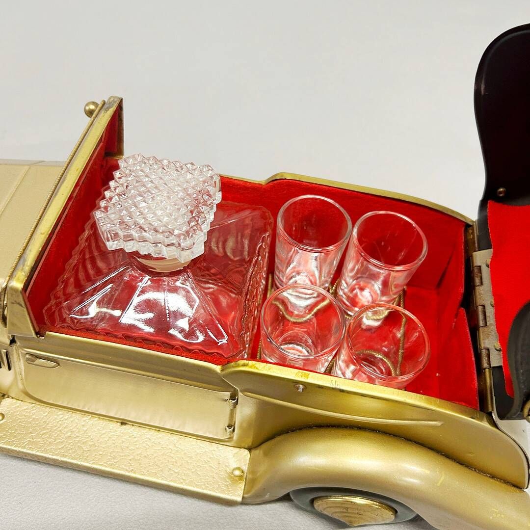 Vintage Musical Rolls-Royce Crystal Decanter Set with 4 Shot Glasses ESM Collectible Luxury Barware Gift