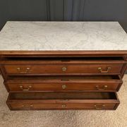 19th century Louis XVI style chest of drawers, white marble, fluted 4 drawers