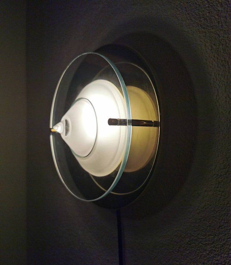 Applique vintage ronde en verre, années 80