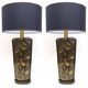 Postmodern Black and Gold Glazed Ceramic Table Lamps, Italy 1980s