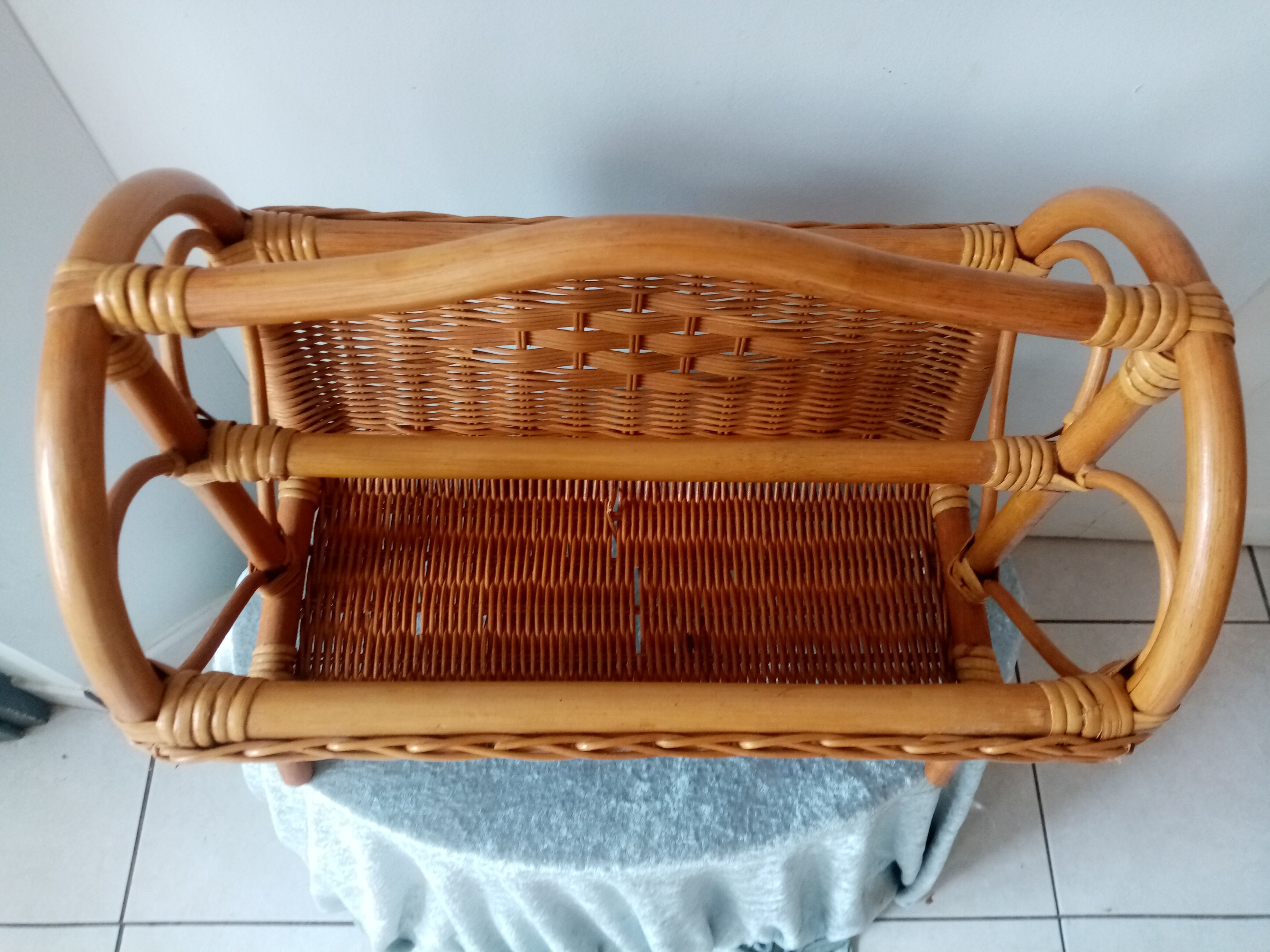 Superb old vintage rattan magazine holder