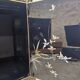 Vintage Chinese lacquer cabinet with black flowers and birds / bohemian