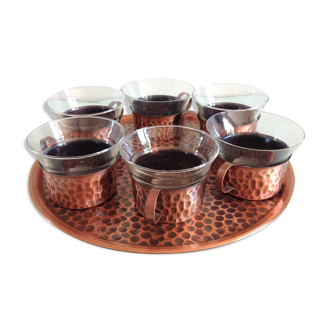 Set of six glass cups with Copper top Scandinavian style/ vintage 60s-70s